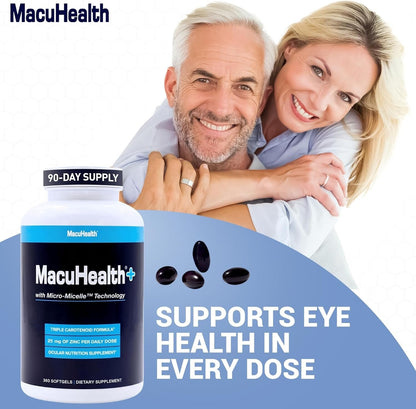 Macuhealth Plus+ Eye Vitamins Supplement for Adults - 90 Day Supply with Lutein, Zeaxanthin, and Meso-Zeaxanthin - Unflavored, Vitamin for Eyes